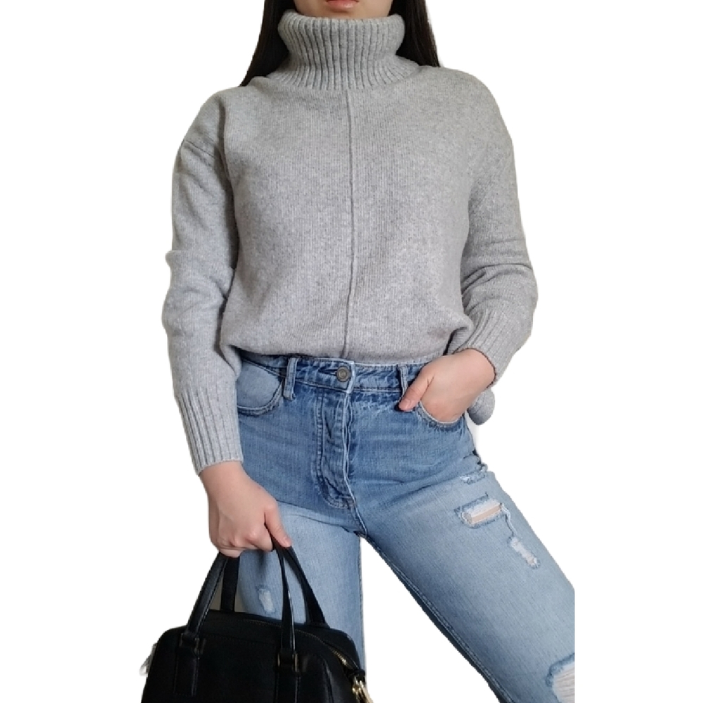 Heather Grey Turtleneck Wool Sweater